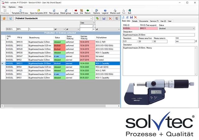 测试设备管理(Test Equipment Administration) 用于塑料工业 - SolvTec